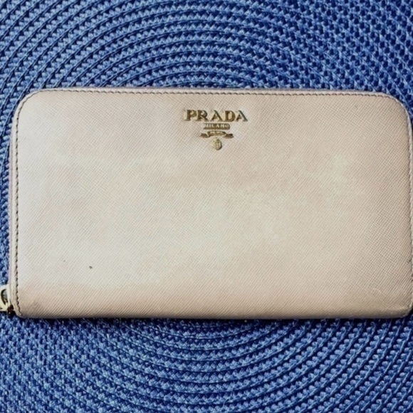 AUTHENTIC Prada Saffiano Shine Zip Around Wallet Cipria - Picture 1 of 13